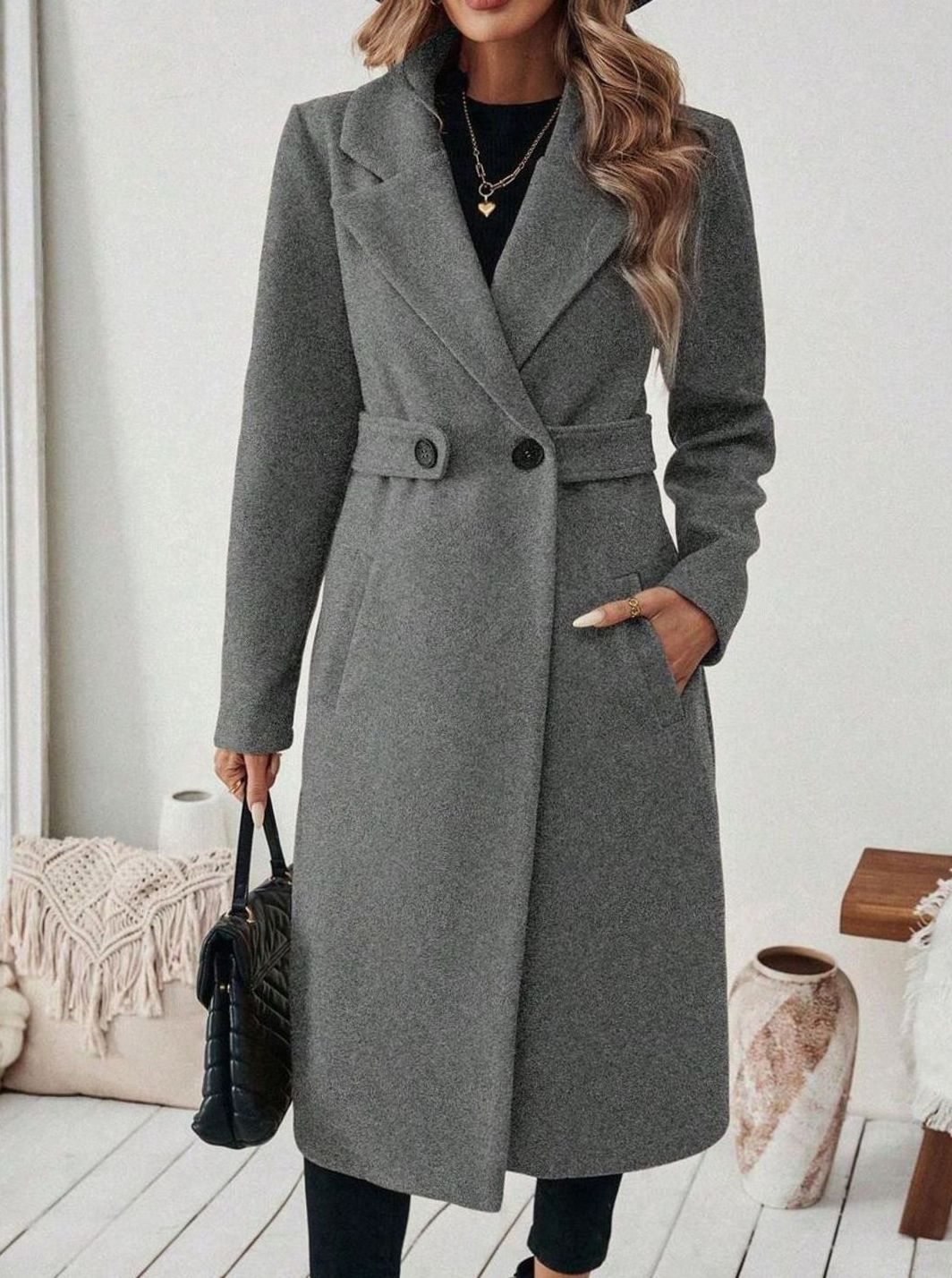 Women's Belted Longline Coat in Gray