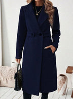 Women's Belted Longline Coat in Dark Blue