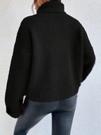 Women's Oversized Waffle Knit Turtleneck Sweater in Black - view 1