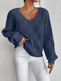 Women's Cable Knit V-Neck Sweater in Blue