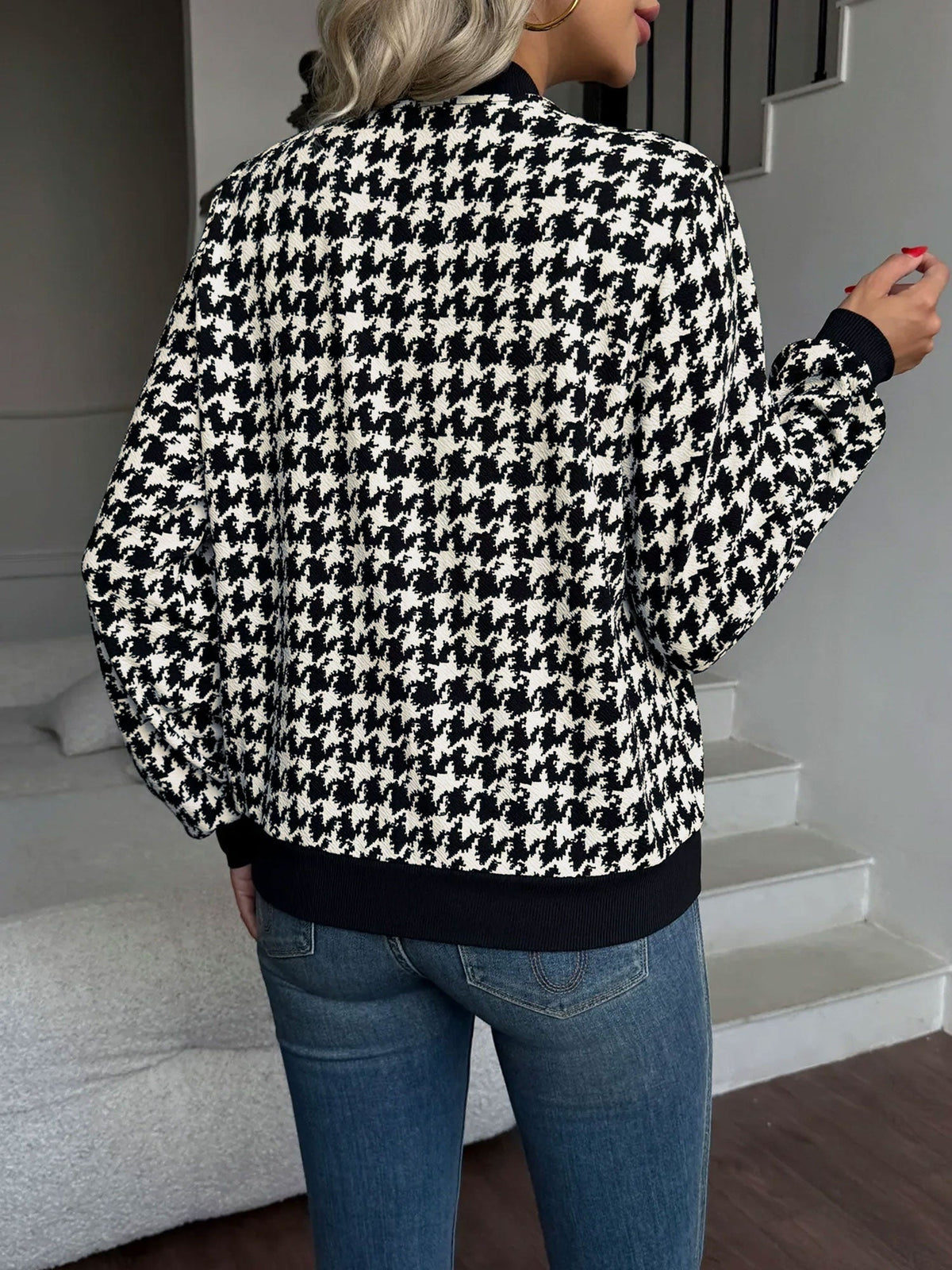 Women's Houndstooth Bomber Jacket in Black - view 1