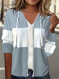 Women's Color Block Rib Knit Zip Hoodie in Sky Blue