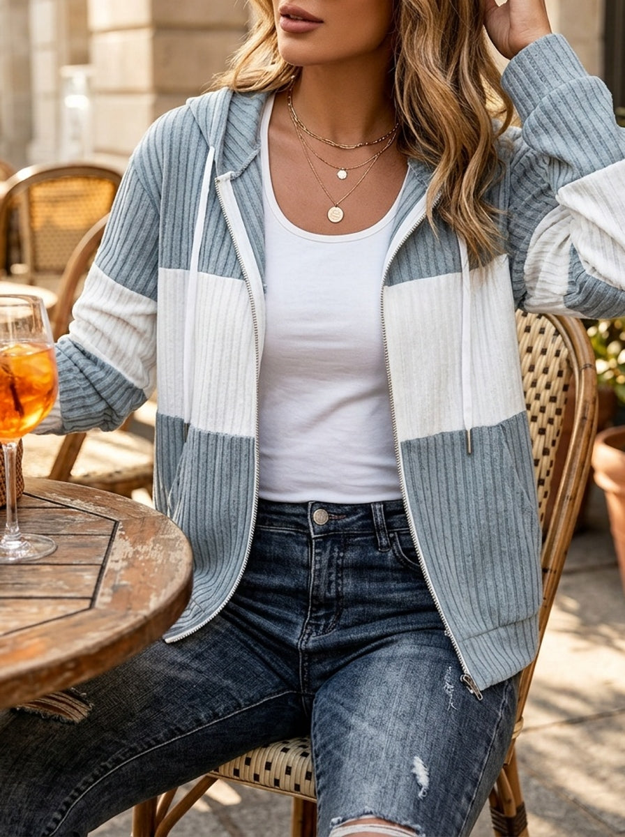 Women's Color Block Rib Knit Zip Hoodie - view 1
