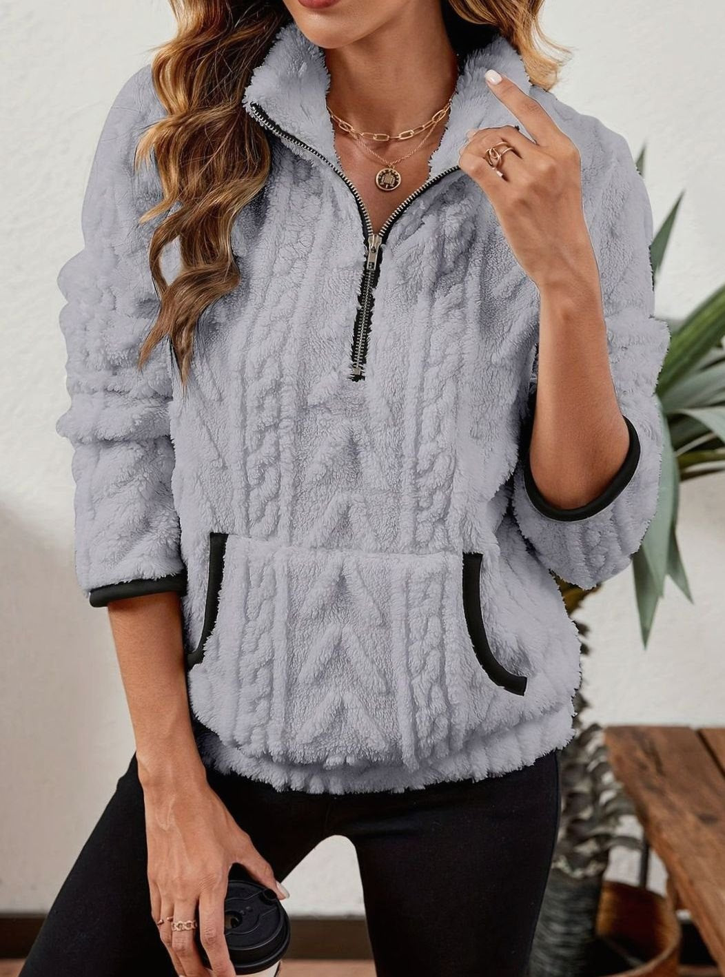 Women's Half-Zip Fleece Pullover in Gray