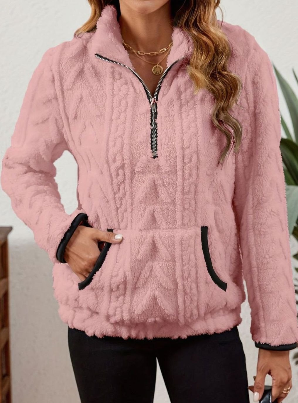 Women's Half-Zip Fleece Pullover in Pink
