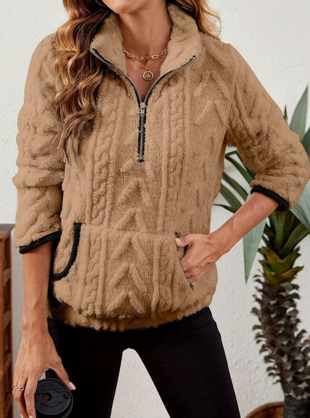 Women's Half-Zip Fleece Pullover in Khaki
