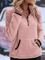 Women's Half-Zip Fleece Sweatshirt in Pink