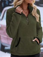 Women's Half-Zip Fleece Sweatshirt in Army Green
