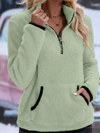 Women's Half-Zip Fleece Sweatshirt in Light Green