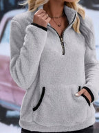Women's Half-Zip Fleece Sweatshirt in Light Gray