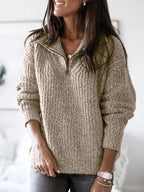 Women's Half-Zip Knit Sweater in Khaki