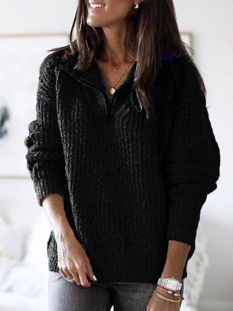 Women's Half-Zip Knit Sweater in Black