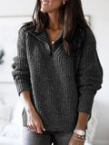 Women's Half-Zip Knit Sweater in Dark Gray
