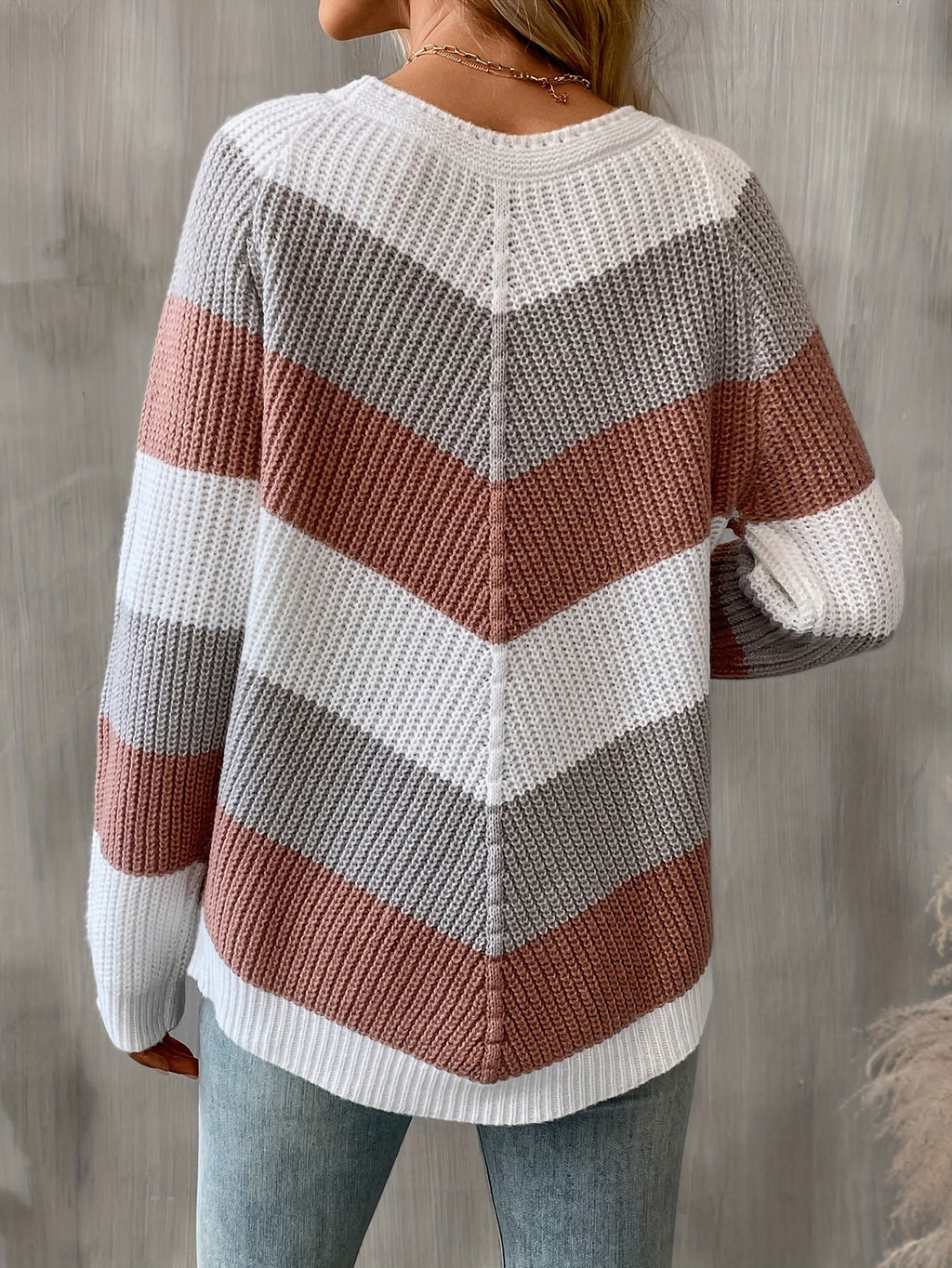 Women's Chevron Color Block Sweater in Pink/Gray - view 1