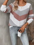Women's Chevron Color Block Sweater in Pink/Gray