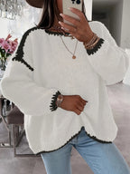 Women's Oversized Boat Neck Sweater in White