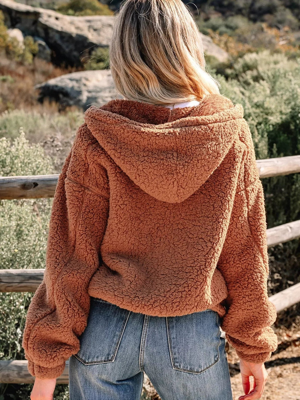 Women's Oversized Hooded Teddy Jacket in Brown - view 1