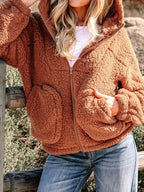 Women's Oversized Hooded Teddy Jacket in Brown - view 3