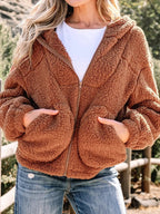 Women's Oversized Hooded Teddy Jacket in Brown