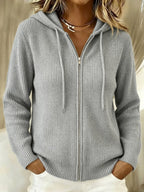 Women's Rib Knit Zip-Up Hoodie Cardigan in Gray