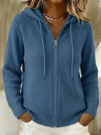 Women's Rib Knit Zip-Up Hoodie Cardigan in Blue