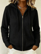 Women's Rib Knit Zip-Up Hoodie Cardigan in Black