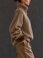 Women's Half-Zip Chunky Knit Sweater in Mocha - view 1