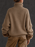 Women's Half-Zip Chunky Knit Sweater in Mocha - view 2