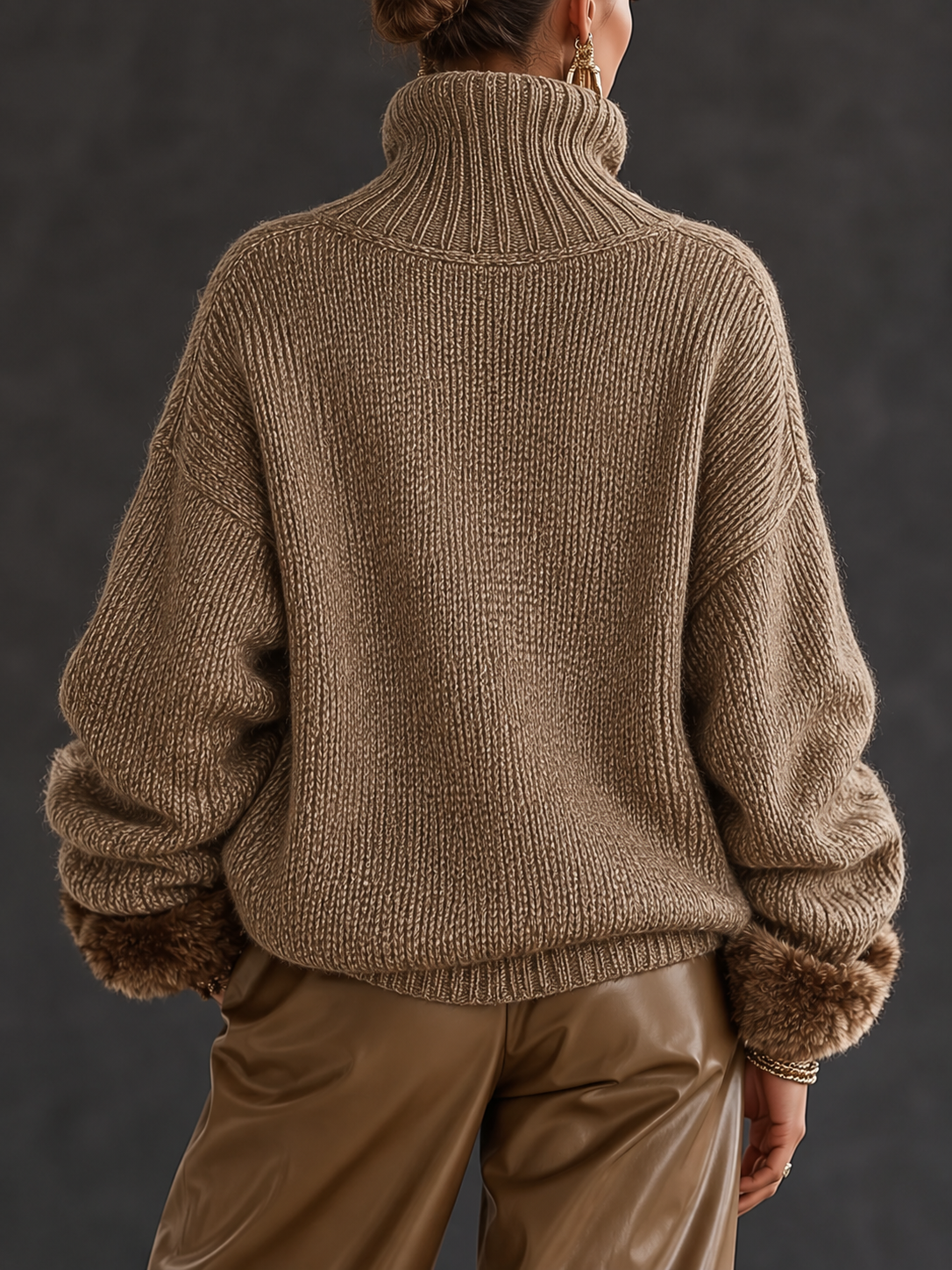 Women's Half-Zip Chunky Knit Sweater in Mocha - view 2