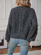 Women's Chunky Cable Knit Sweater in Dark Gray - view 1