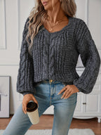 Women's Chunky Cable Knit Sweater in Dark Gray - view 2