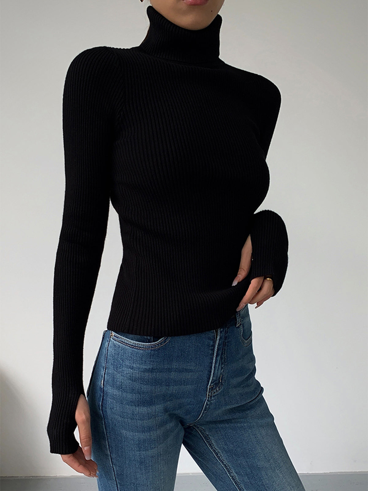 Women's Fitted Ribbed Turtleneck Sweater - view 2