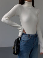 Women's Fitted Ribbed Turtleneck Sweater in White