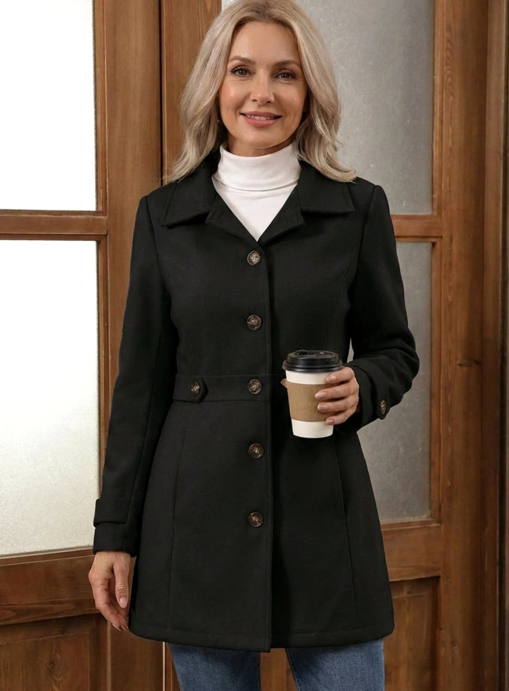 Women's Fitted Coat in Black