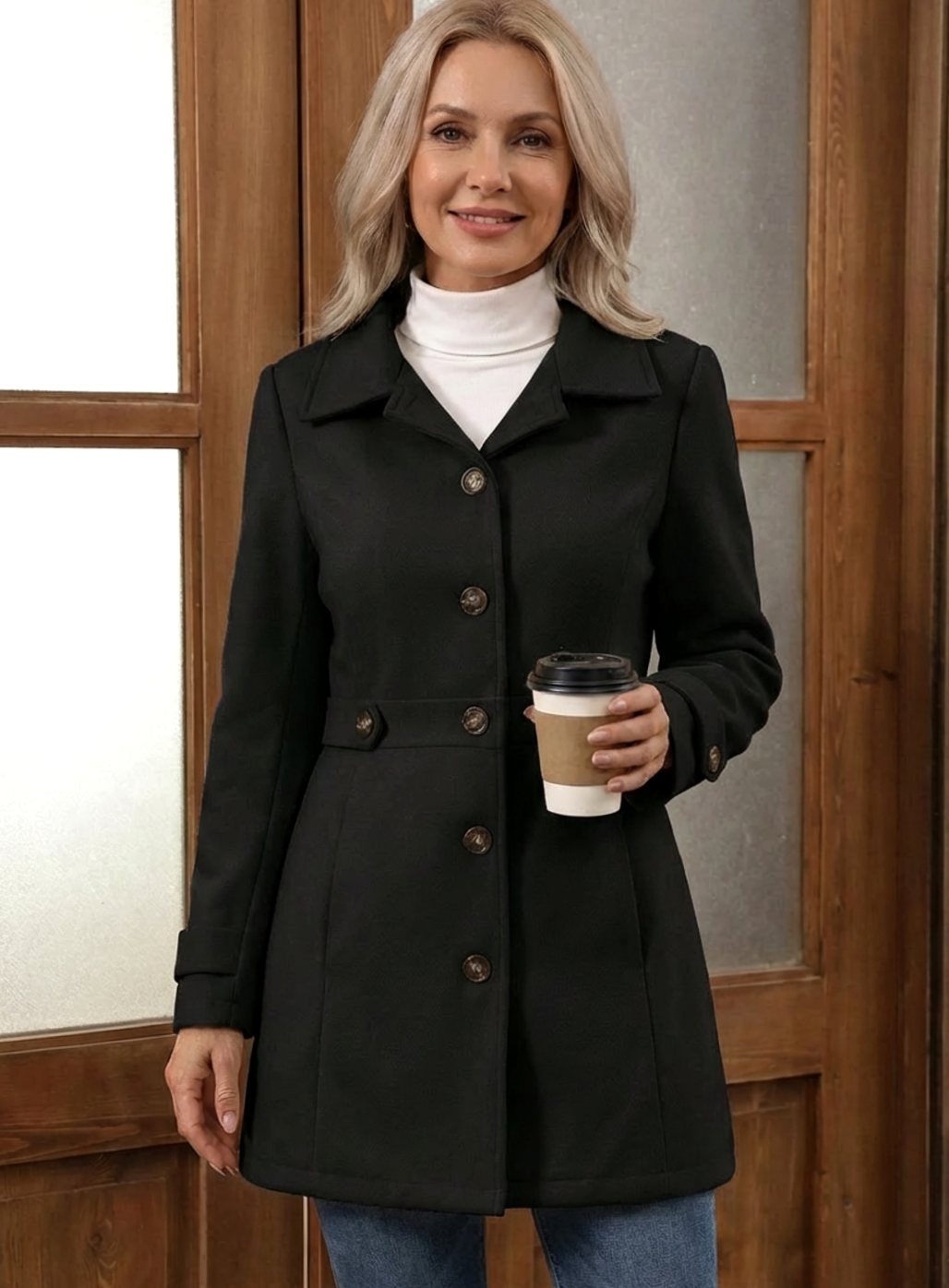 Women's Fitted Coat in Black
