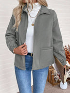Women's Fleece-Lined Zip Jacket in Light Gray