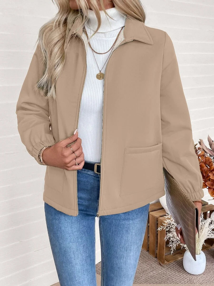 Women's Fleece-Lined Zip Jacket in Khaki