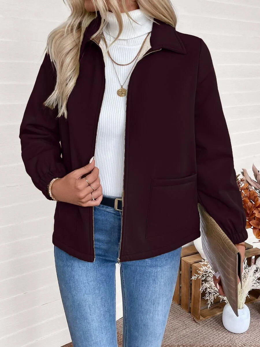 Women's Fleece-Lined Zip Jacket in Bordeaux
