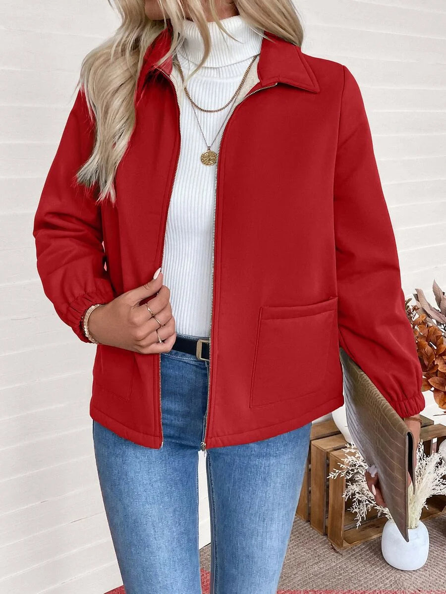Women's Fleece-Lined Zip Jacket in Red