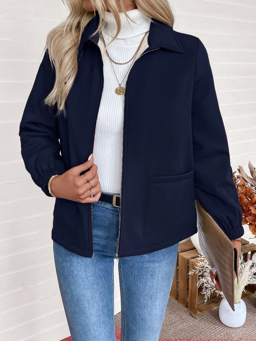 Women's Fleece-Lined Zip Jacket in Navy Blue