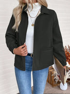 Women's Fleece-Lined Zip Jacket in Black
