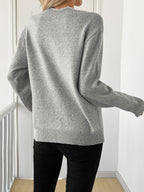 Women's V-Neck Sweater with Knitted Bow in Gray - view 1