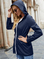 Women's Hooded Windbreaker in Navy Blue
