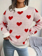 Women's Heart Print Sweater in Pink
