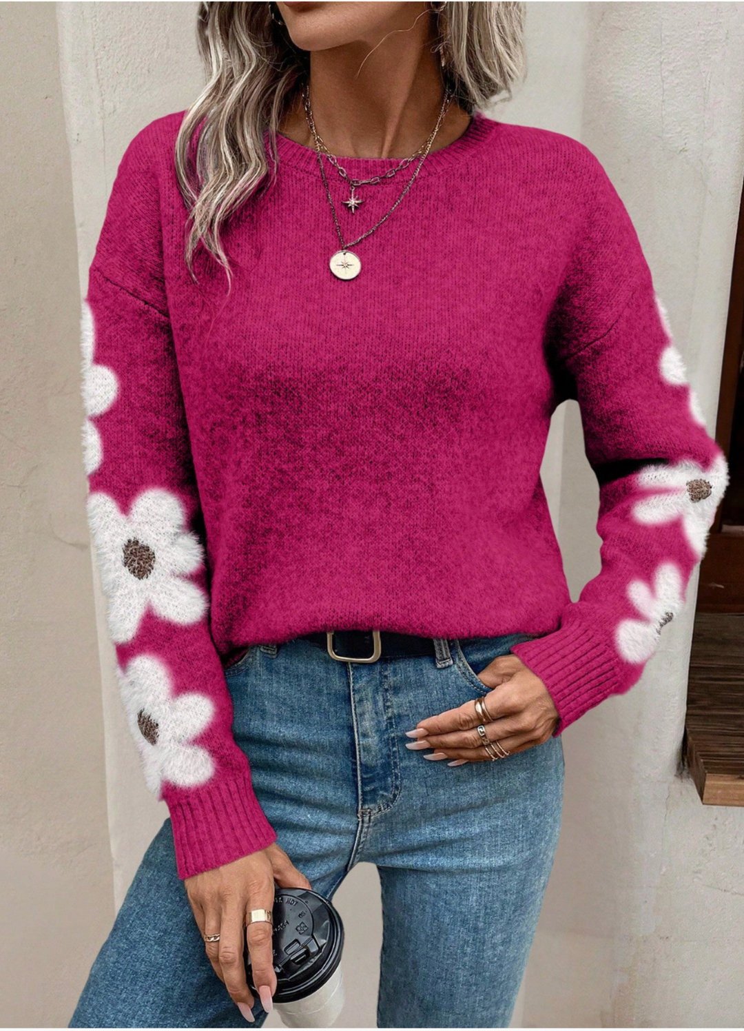 Women's Crew Neck Sweater in Fuchsia