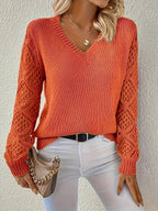 Women's V-Neck Sweater in Orange