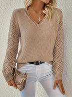 Women's V-Neck Sweater in Apricot