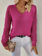 Women's V-Neck Sweater in Dark Pink