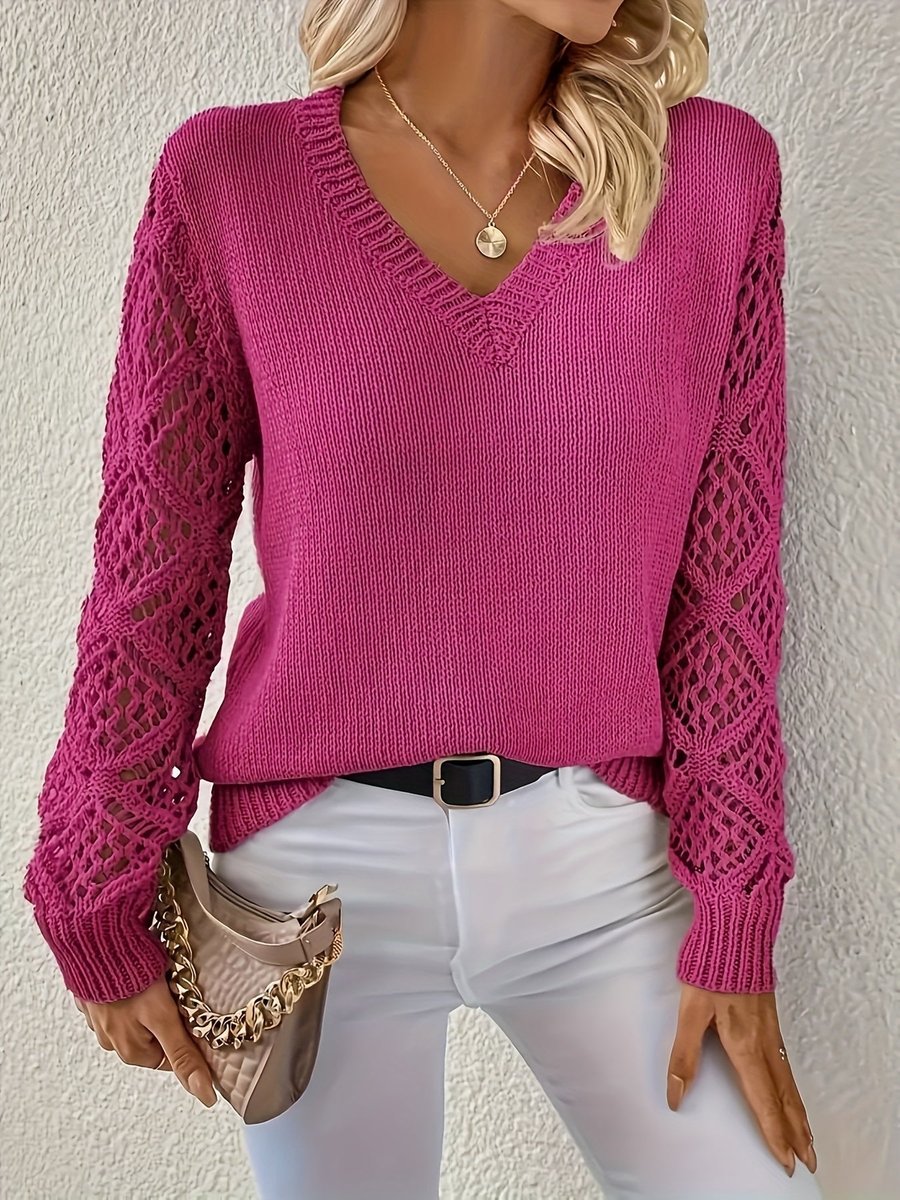 Women's V-Neck Sweater in Dark Pink