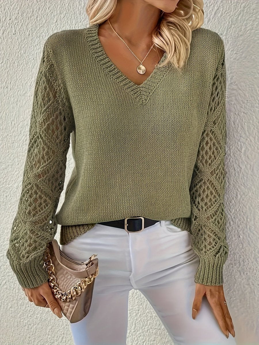 Women's V-Neck Sweater in Green